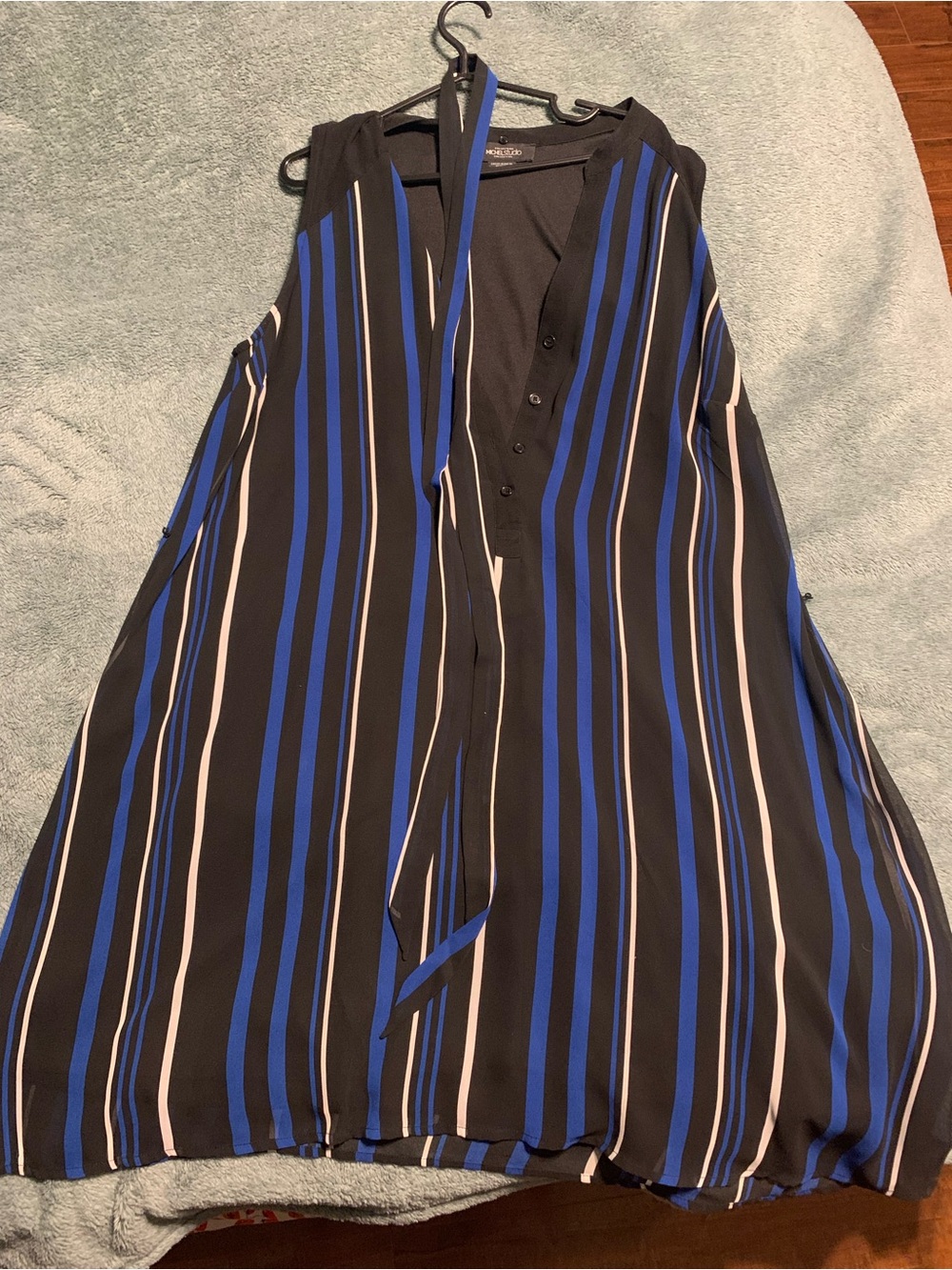 Michel Studio Black, Royal Blue & White Striped Midi Dress